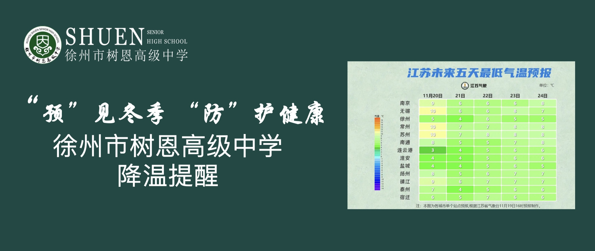 “预”见冬季 “防”护健康——徐州市树恩高级中学降温提醒